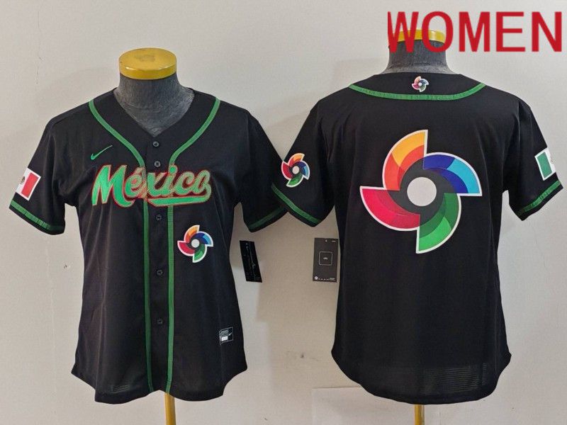 Women 2024 World Cub Mexico Blank Black Nike MLB Jersey style 18->women mlb jersey->Women Jersey